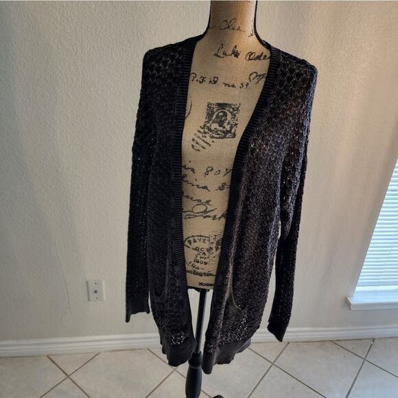 LA HEARTS open weave charcoal 100% COTTON long‎ cardigan sweater size XS - Picture 1 of 8